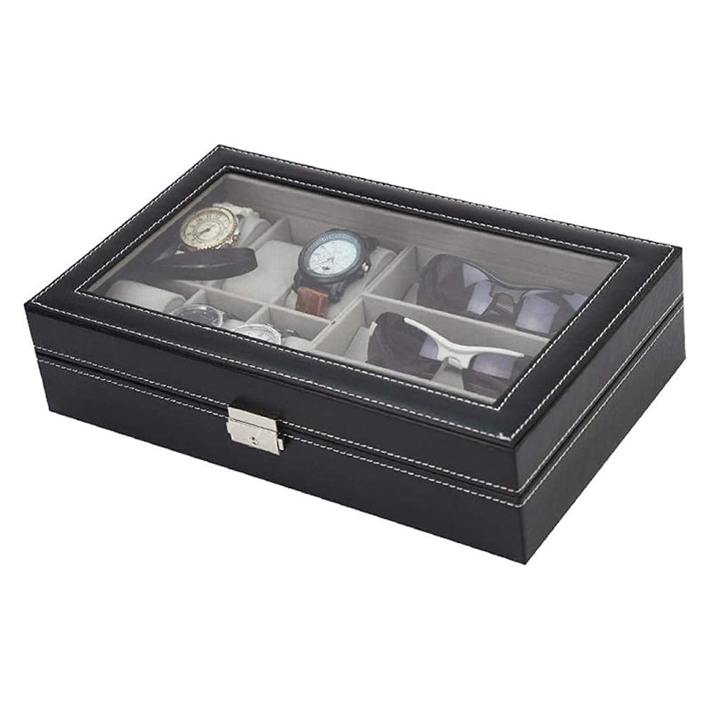 Matte Black Combination Watch Sunglasses Box for 6 Watches