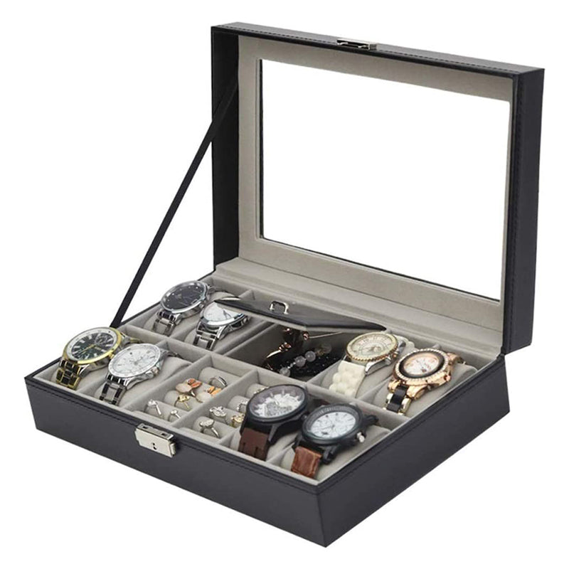 Matte Black Combination Watch Jewelry Box for 8 Watches
