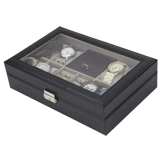 Matte Black Combination Watch Jewelry Box for 8 Watches
