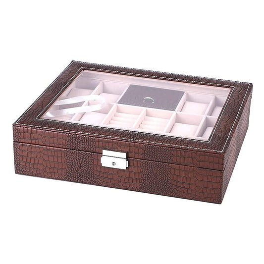 Alligator Leatherette Combination Watch Jewelry Box for 8 Watches