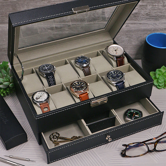 Black Watch & Jewelry Box for 12 Watches