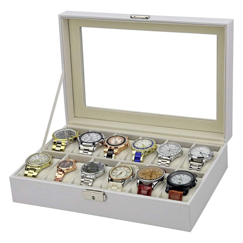 White Leatherette Watch Case for 12 Watches