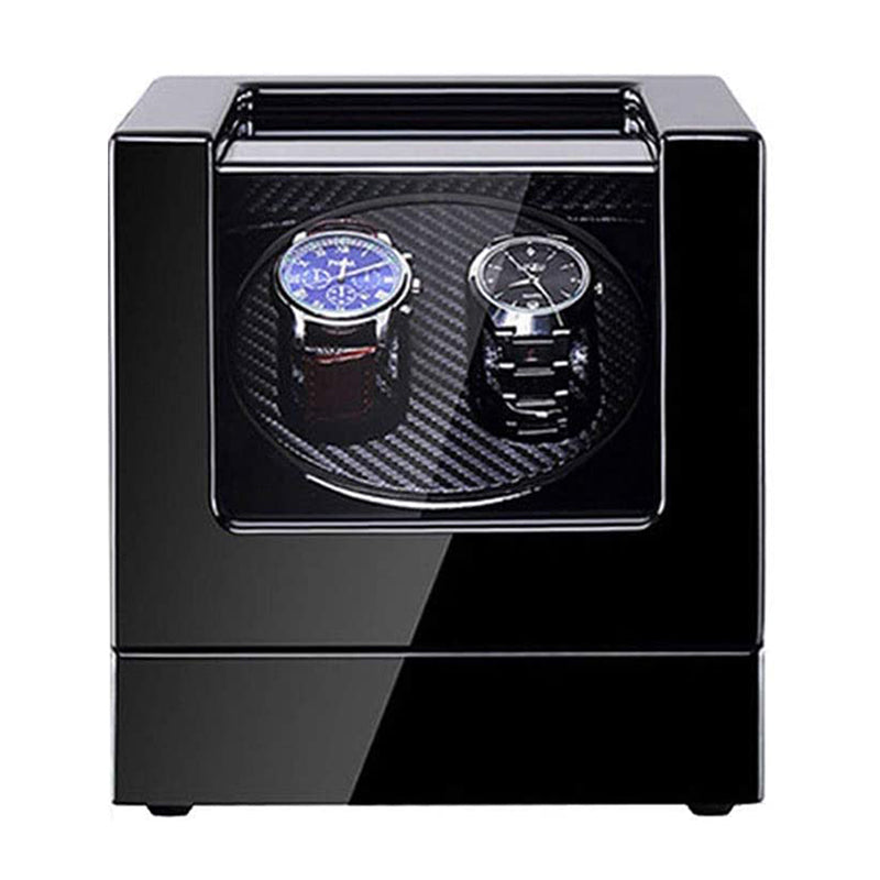 Piano Black & Carbon Fiber Watch Winder for 2 Watches with LED Lights