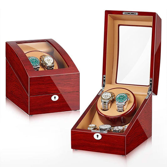 Wood Grain Watch Winder with Storage for 2 Watches