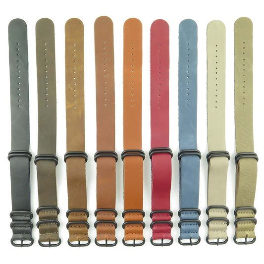 Leather NATO Strap with 5 Black Rings