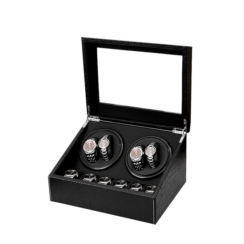 Alligator Leatherette Watch Winder for 4 Watches