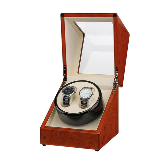 Burl Wood Watch Winder for 2 Watches