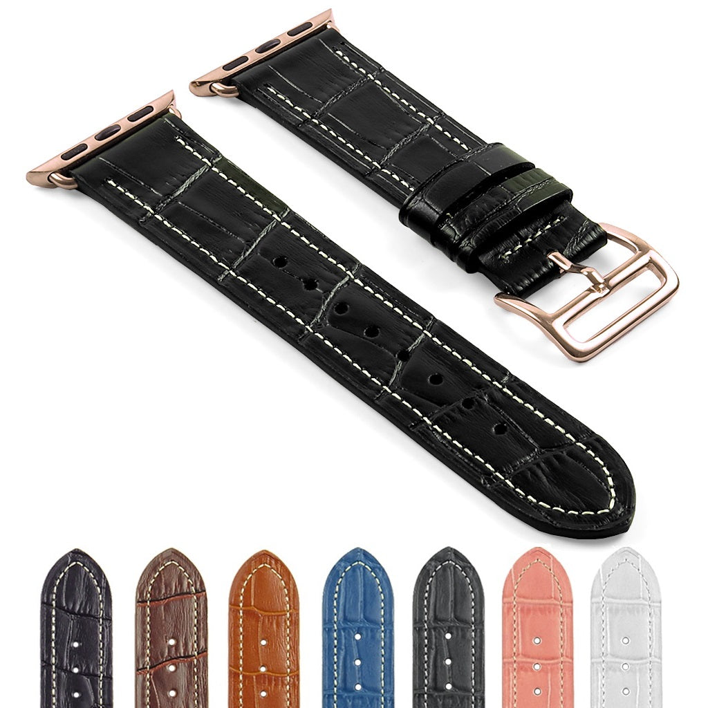 DASSARI Croc Embossed Leather Strap w/ Rose Gold Buckle for Apple Watch