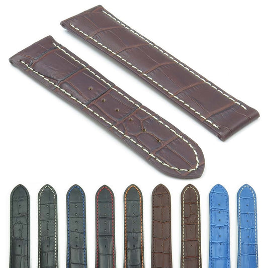 DASSARI Aston Crocodile Embossed Leather Strap for Deployment Clasp