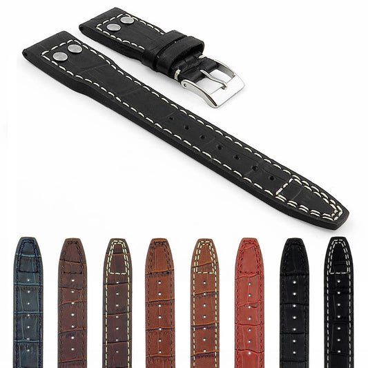 DASSARI Aviator Crocodile Embossed Leather Strap with Rivets