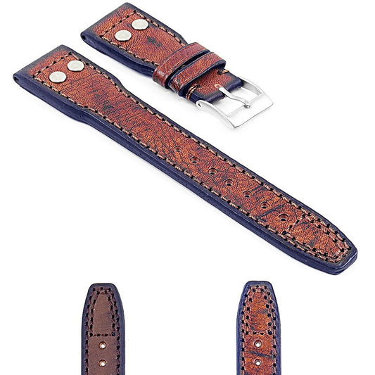 DASSARI Continental Vintage Italian Leather Strap w/ Rivets - Short Length