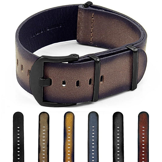 DASSARI Slater Distressed Leather NATO Strap w/ Matte Black Hardware