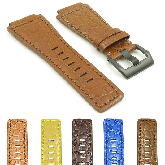 DASSARI Boulder Alligator Embossed Leather Strap for Bell & Ross with Matte Black Buckle