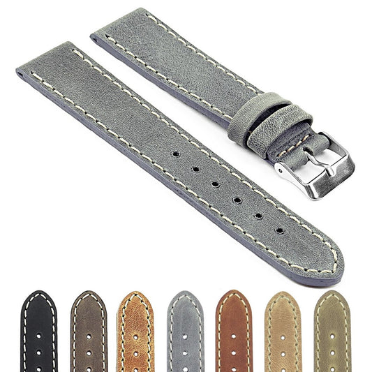 Faded Leather Strap with White Contrasting Stitching