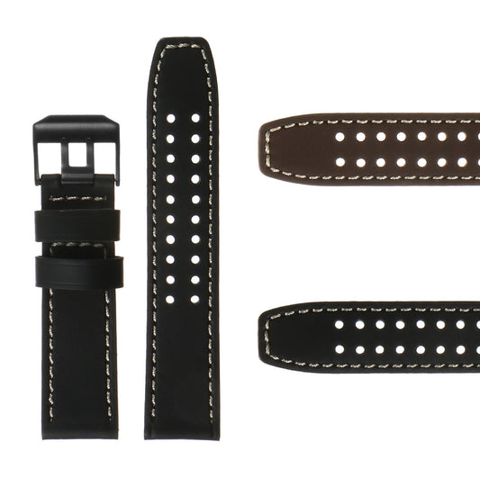 DASSARI 23mm Leather Watch Strap for Luminox Evo with Matte Black Buckle