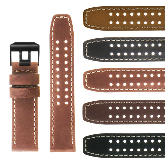 DASSARI 23mm Vintage Leather Watch Strap for Luminox Evo with Matte Black Buckle
