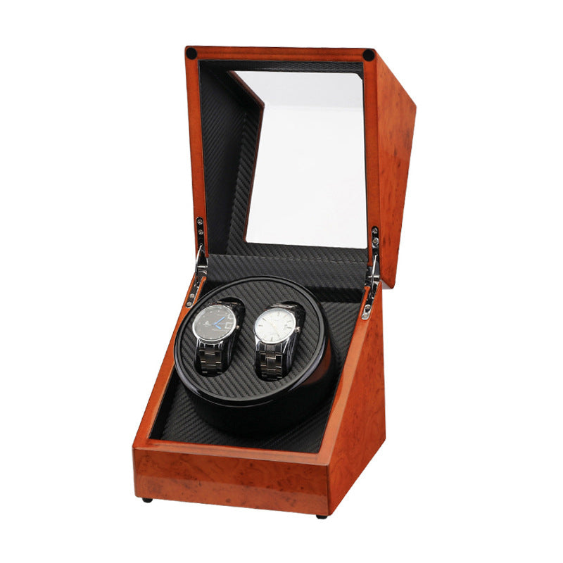 Burl Wood & Carbon Fiber Watch Winder for 2 Watches