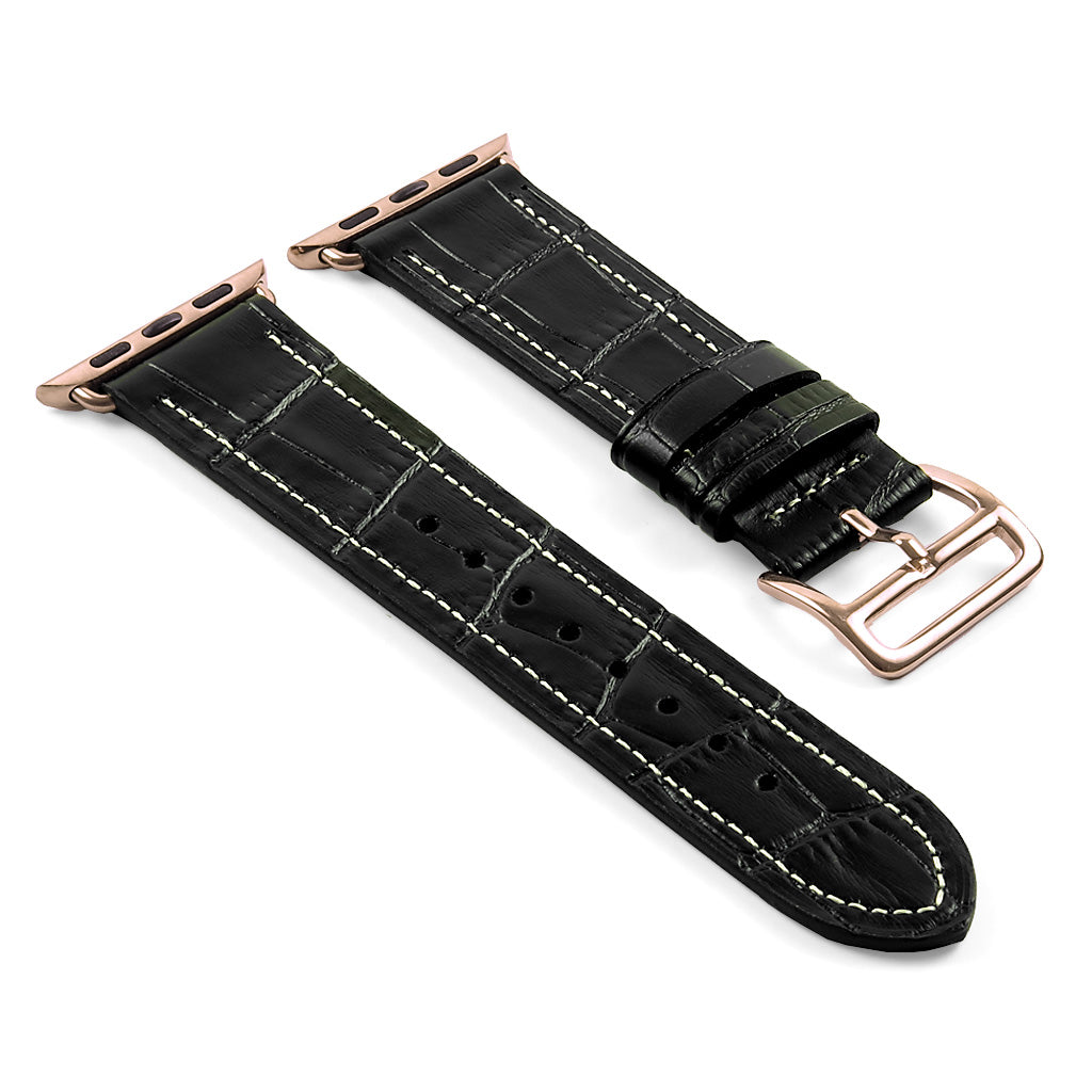 DASSARI Croc Embossed Leather Strap w/ Rose Gold Buckle for Apple Watch