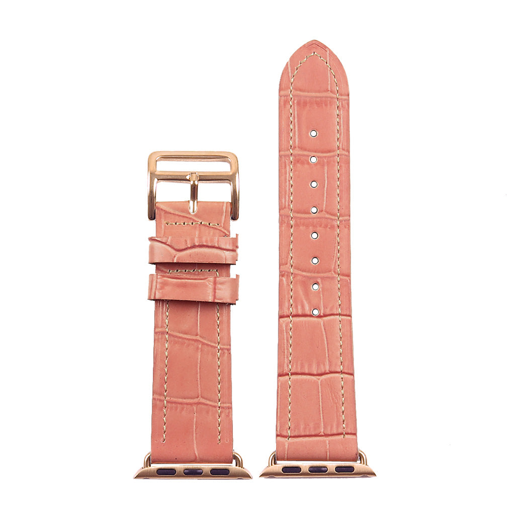 DASSARI Croc Embossed Leather Strap w/ Rose Gold Buckle for Apple Watch