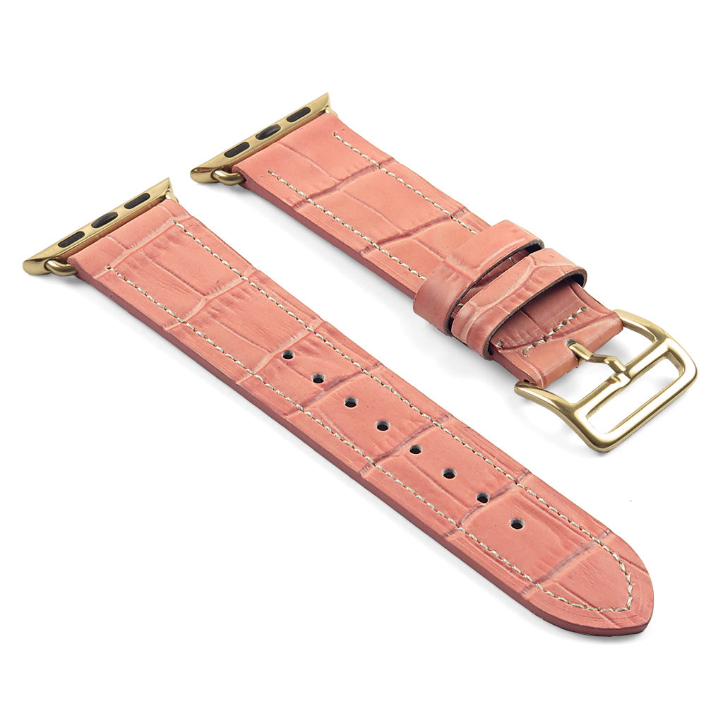 DASSARI Croc Embossed Leather Strap w/ Yellow Gold Buckle for Apple Watch
