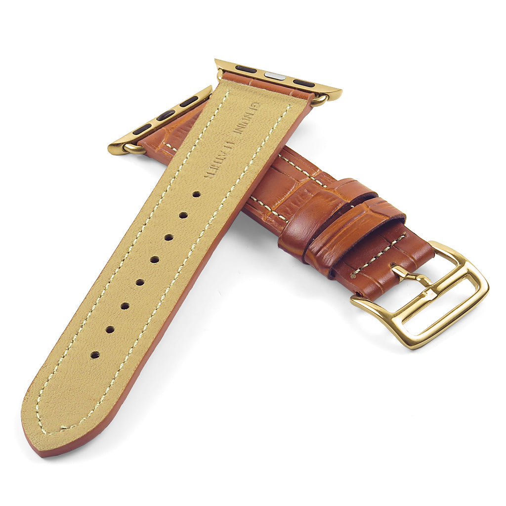DASSARI Croc Embossed Leather Strap w/ Yellow Gold Buckle for Apple Watch