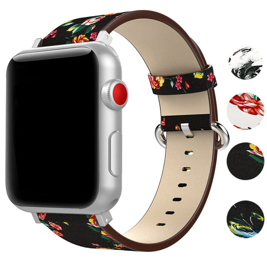 Leather Peonies Pattern Band for Apple Watch