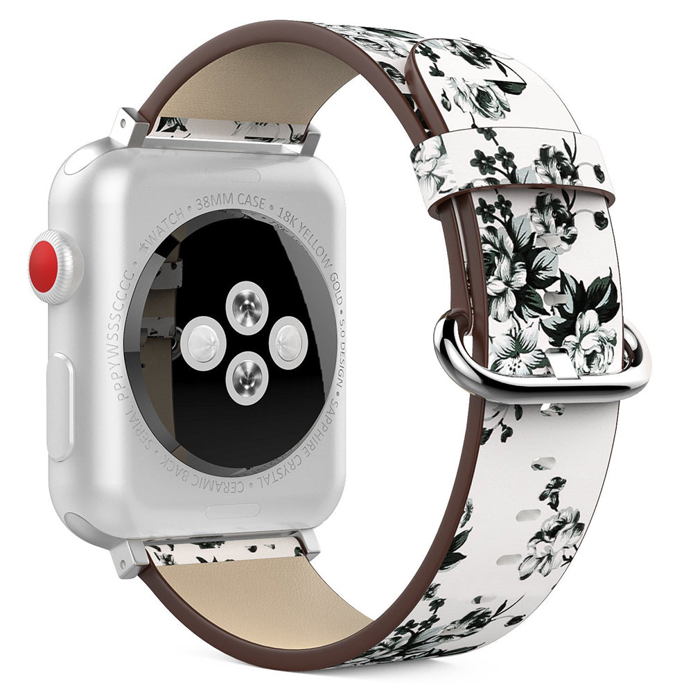 Leather Peonies Pattern Band for Apple Watch