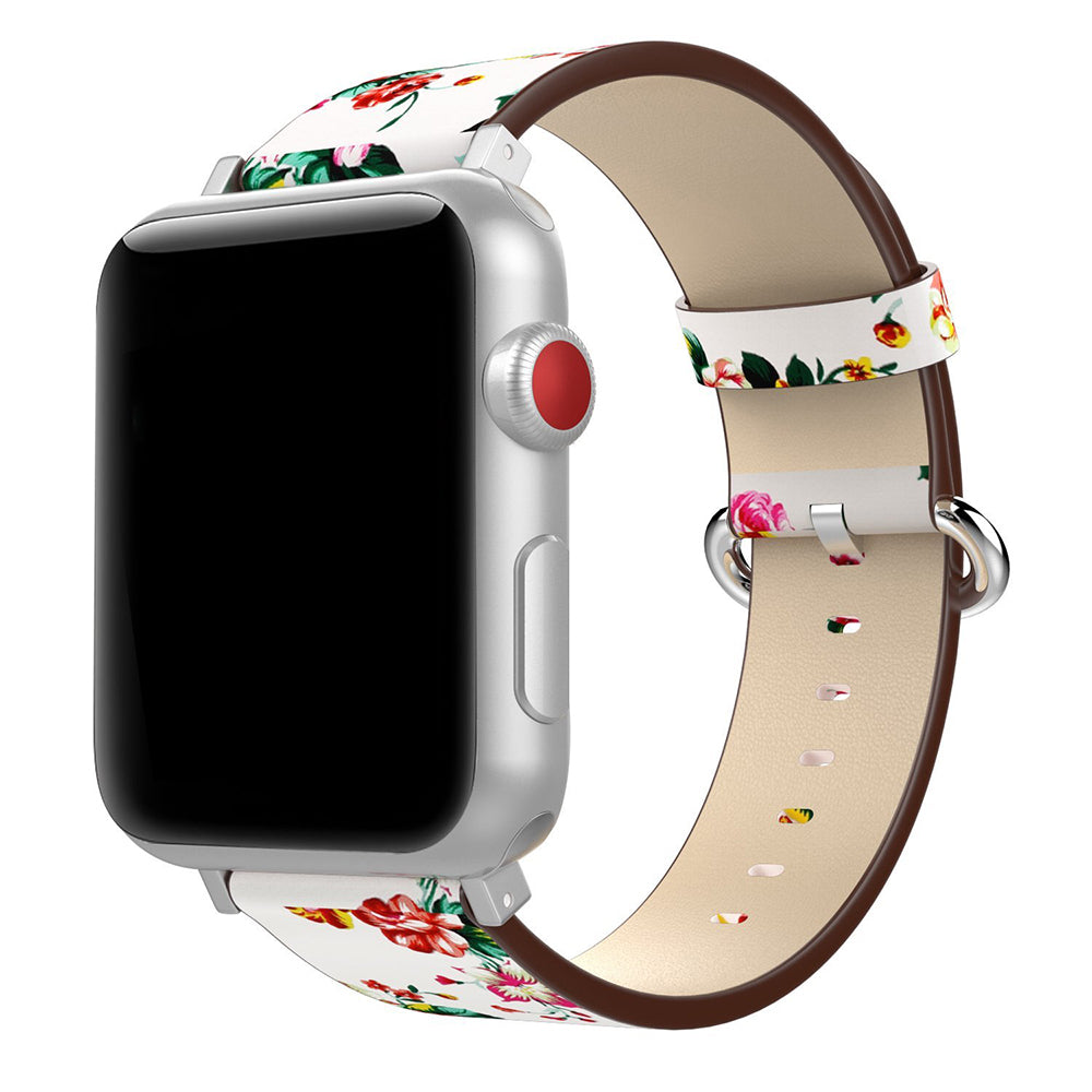 Leather Peonies Pattern Band for Apple Watch