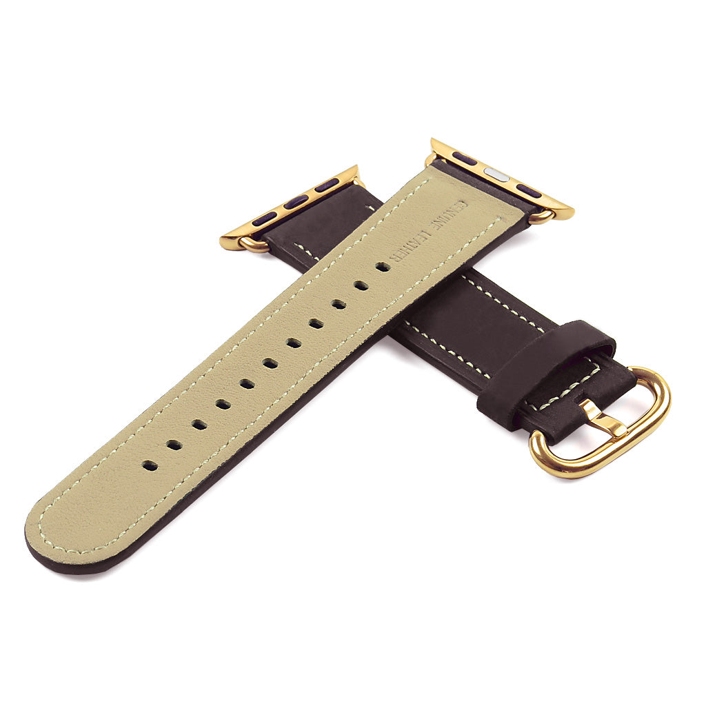 DASSARI Distressed Leather Strap for Apple Watch w/ Yellow Gold Buckle