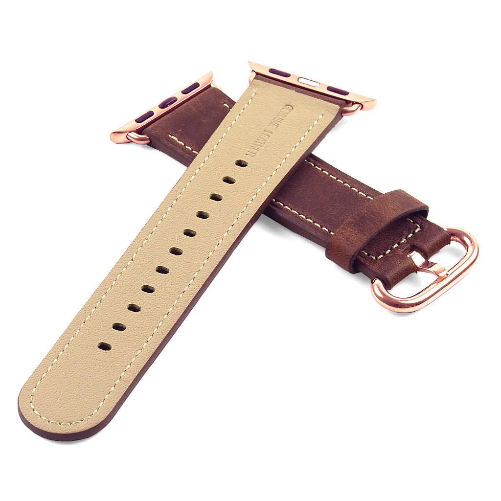 DASSARI Distressed Leather Strap for Apple Watch w/ Rose Gold Buckle