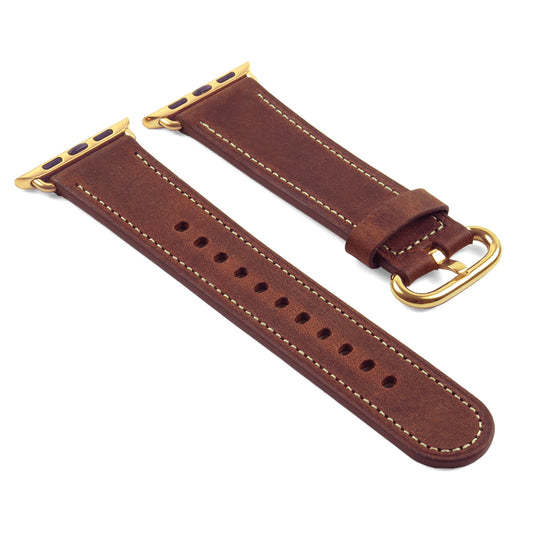 DASSARI Distressed Leather Strap for Apple Watch w/ Yellow Gold Buckle