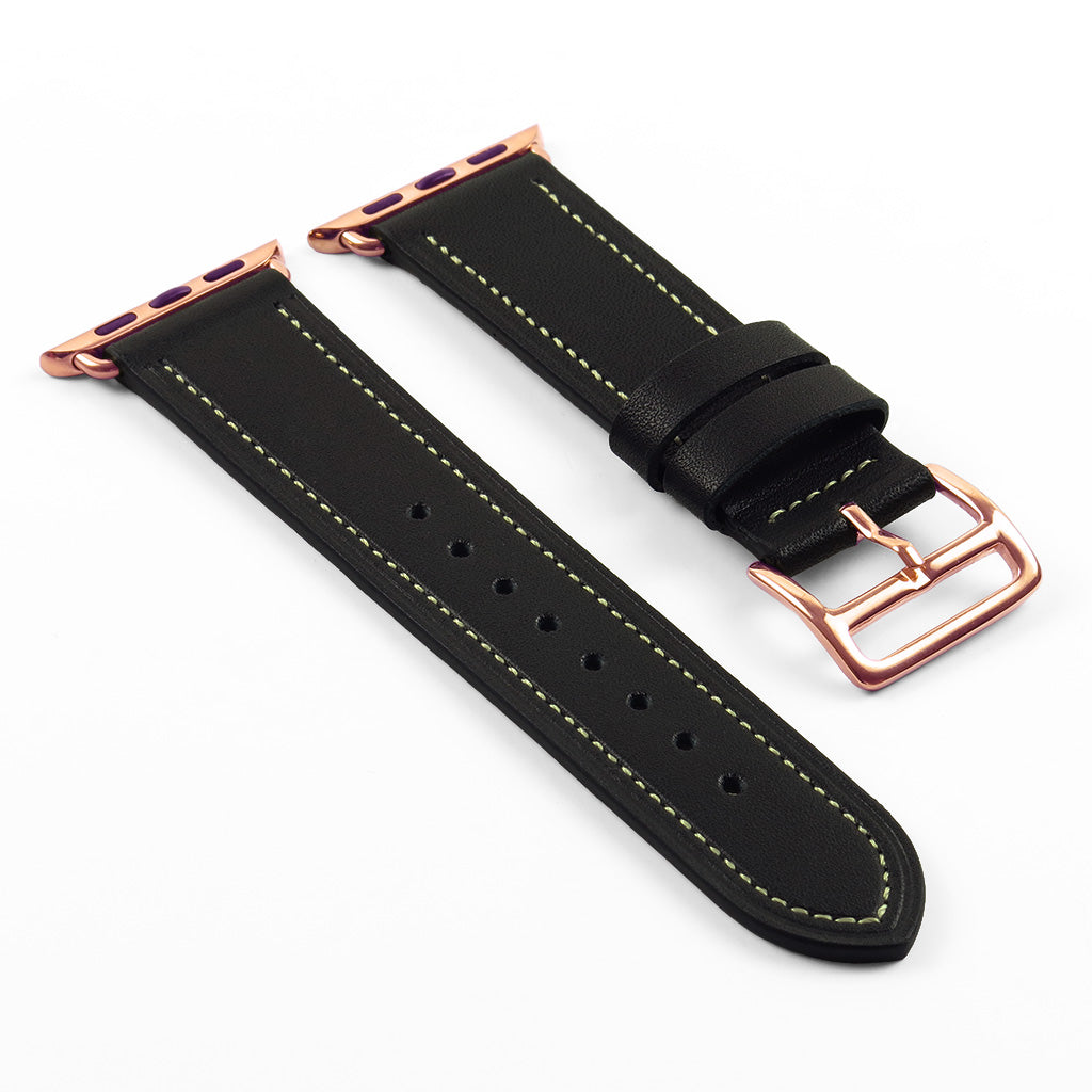 DASSARI Smooth Leather Strap for Apple Watch w/ Rose Gold Buckle