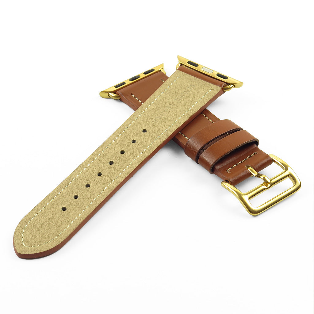 DASSARI Smooth Leather Strap for Apple Watch w/ Yellow Gold Buckle