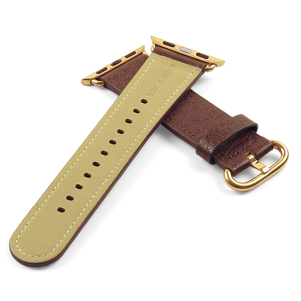 DASSARI Textured Finish Leather Strap w/ Yellow Gold Buckle For Apple