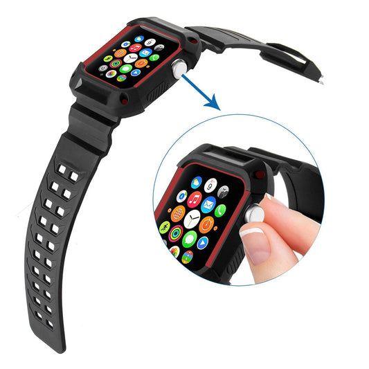 Black Rubber Strap w/ Built in Protective Case for Apple Watch