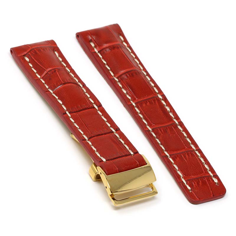 DASSARI Vintage Padded Crocodile Embossed Leather Strap for Deployment Clasp