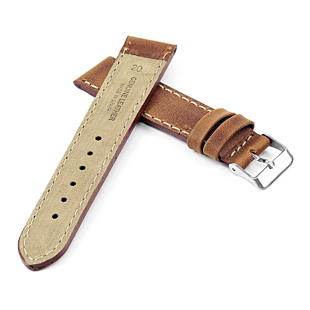 Faded Leather Strap with White Contrasting Stitching