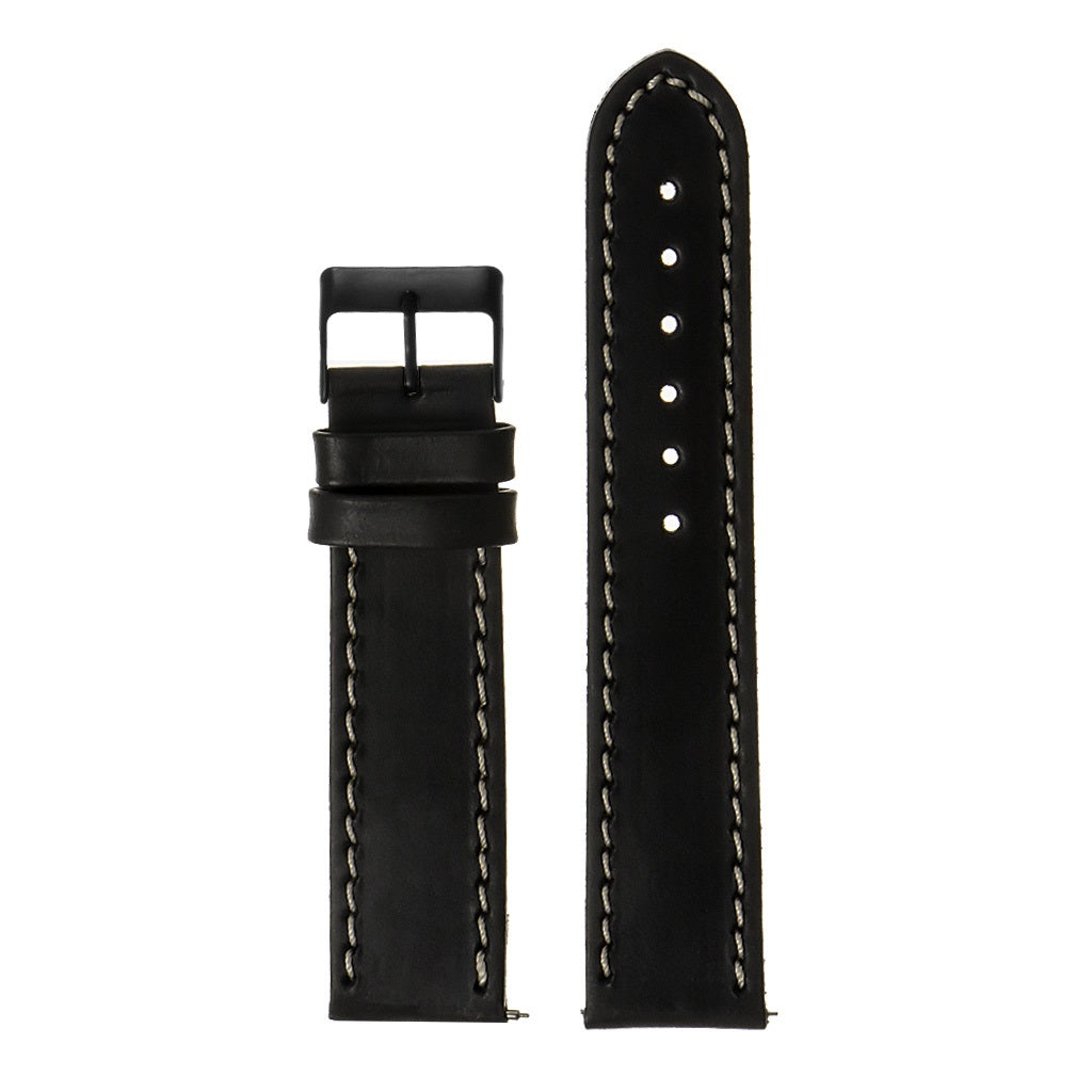 Vintage Top Grain Leather Watch Strap With Matte Black Buckle: Short Length