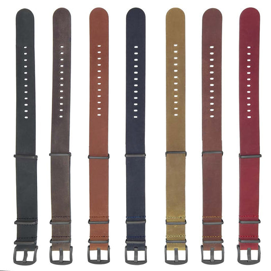 DASSARI Veteran Vintage Leather NATO Strap with Black Hardware