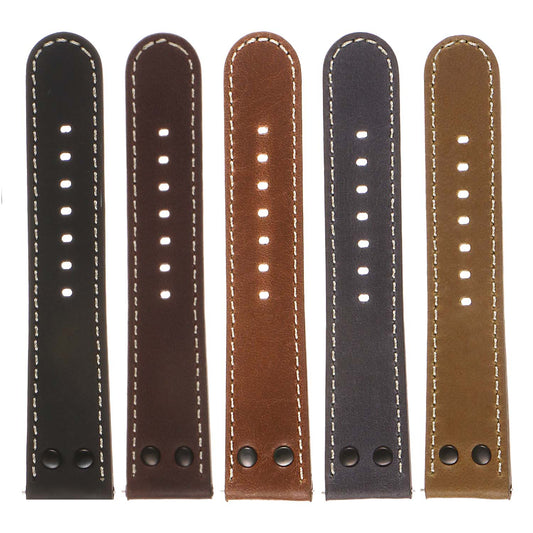 DASSARI Vintage Leather Pilot Watch Band w/ Matte Black Rivets