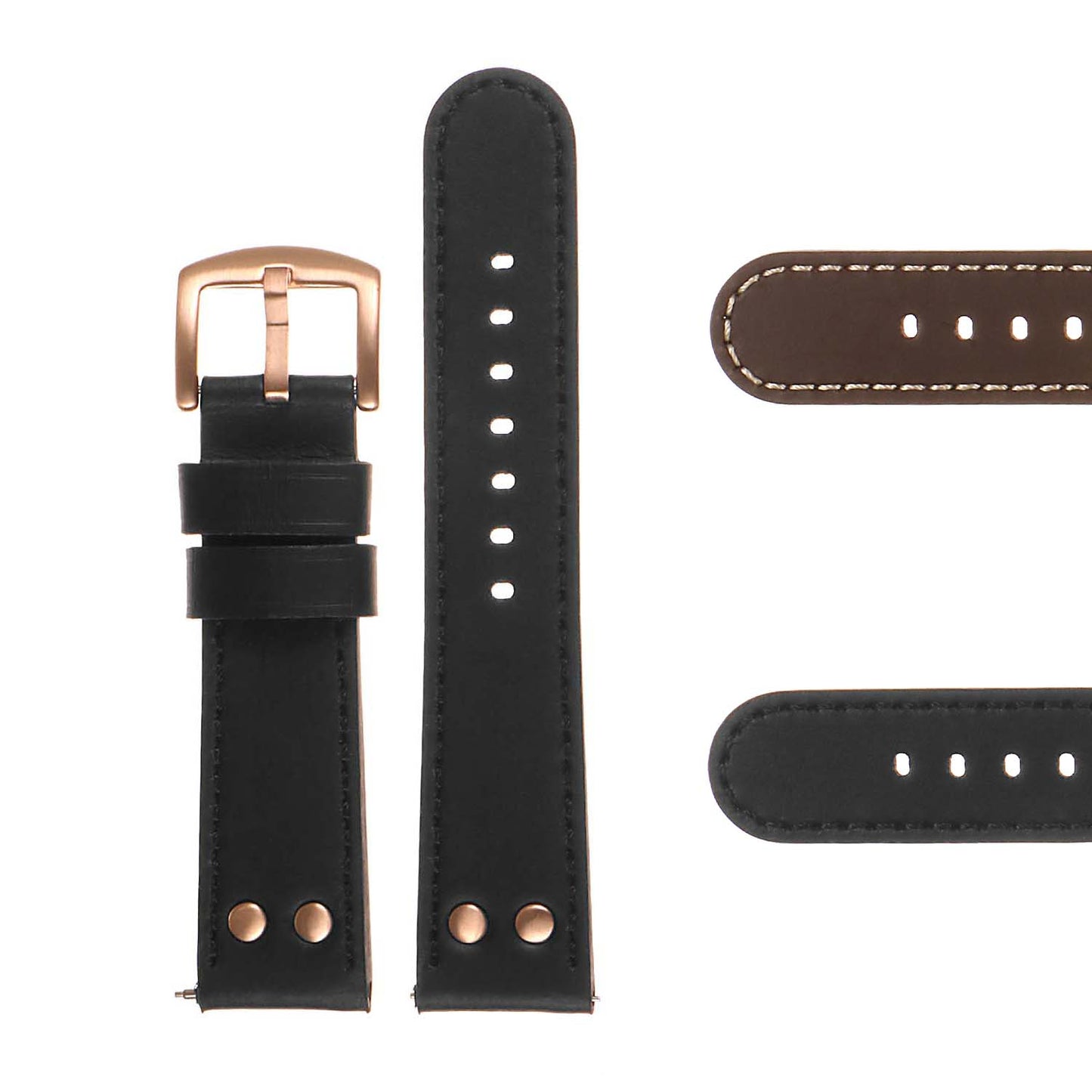 DASSARI Pilot Leather Watch Band w/ Rose Gold Rivets