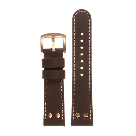 DASSARI Leather Pilot Strap with Rose Gold Rivets for Garmin Vivoactive 4S & Vivomove 3S