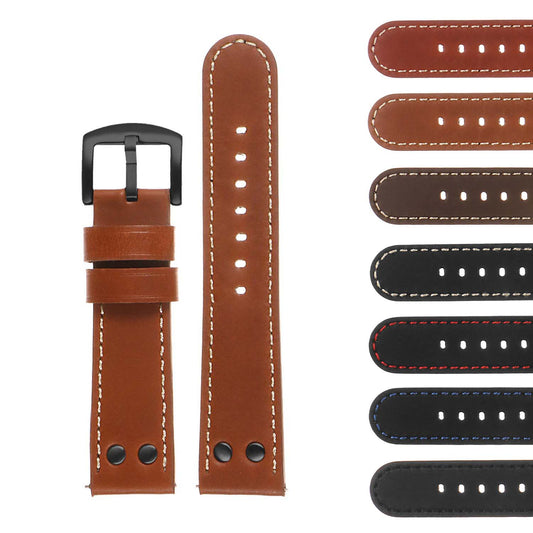 DASSARI Pilot Leather Watch Band w/ Matte Black Rivets