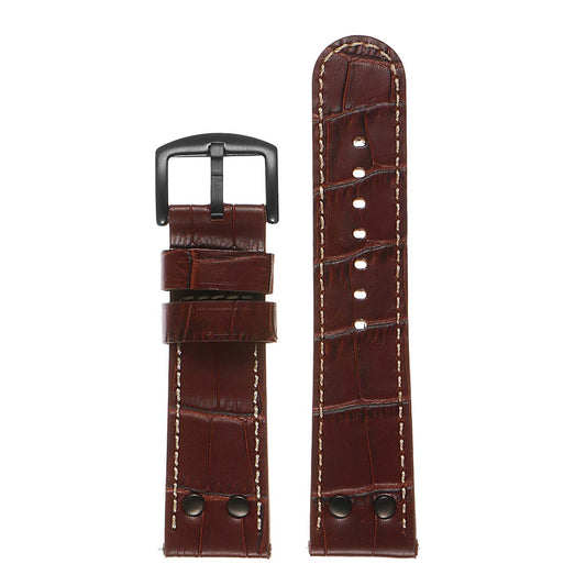 DASSARI Croc Embossed Leather Pilot Watch Band w/ Matte Black Rivets for Apple Watch