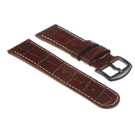 DASSARI Croc Embossed Leather Pilot Strap with Black Rivets for Garmin Vivoactive 4S & Vivomove 3S