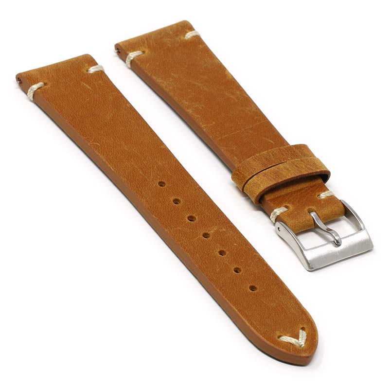 DASSARI Distressed Leather Strap for Apple Watch w/ Yellow Gold Buckle