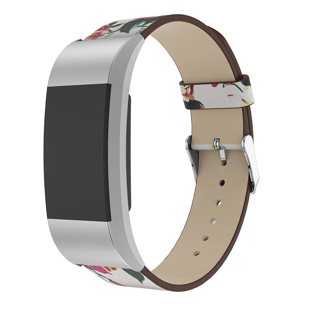 Leather Strap with Peonies for Fitbit Charge 2