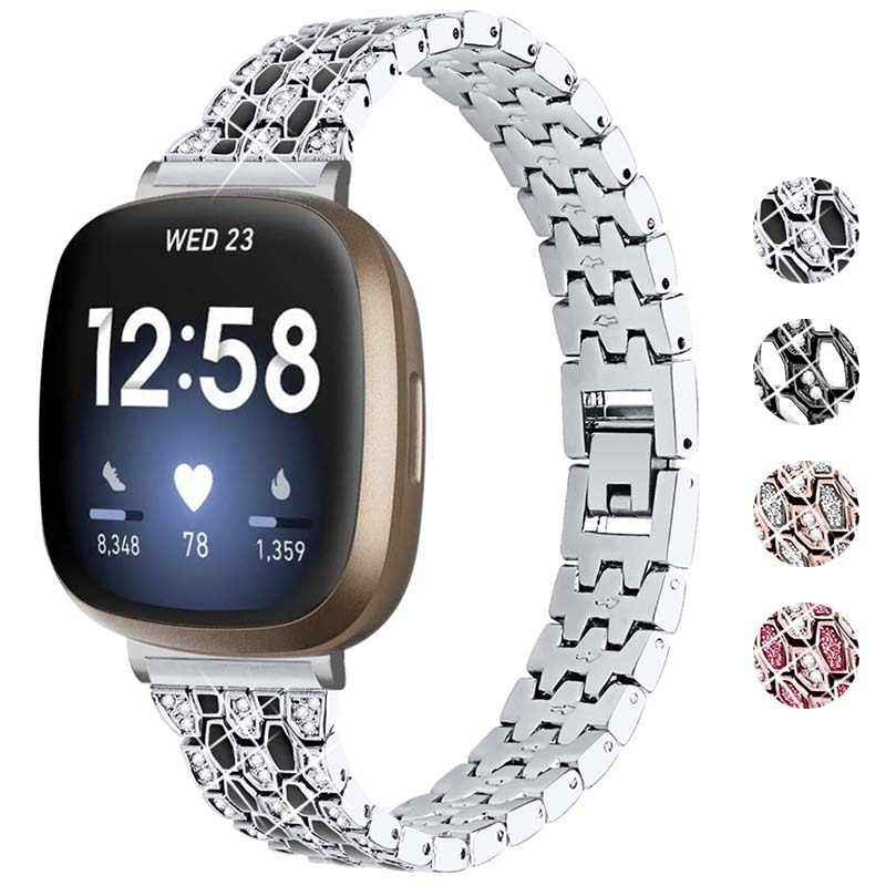 Alloy Metal Bracelet with Rhinestones for Fitbit Versa 3