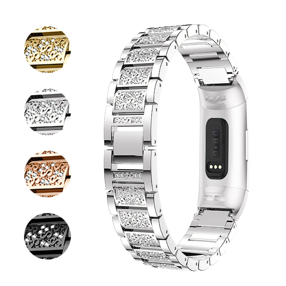 Metal Strap w/ Rhinestones for Fitbit Charge 3 & Charge 4
