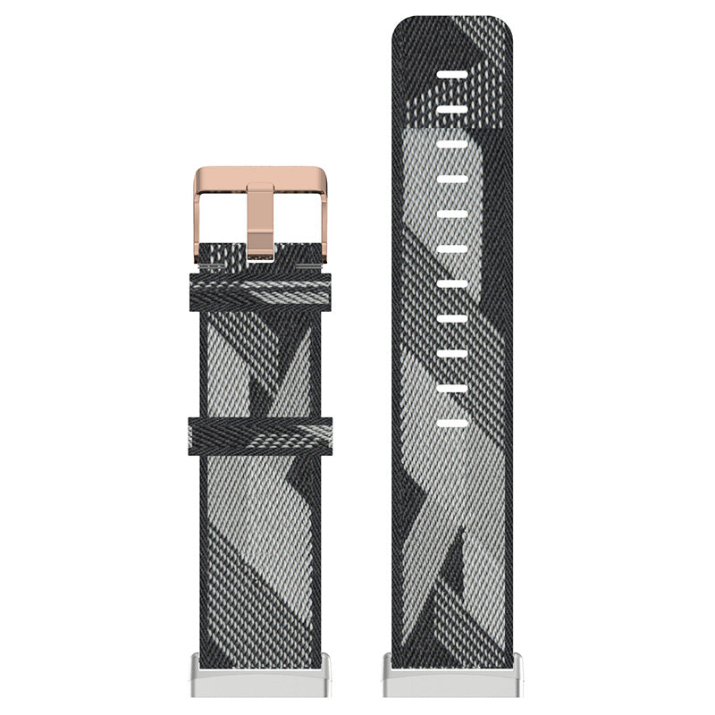 North Street Watch Co. Canvas Strap with Polished Silver Buckle for Samsung Galaxy Watch / Active / Gear Grey Stripe / 22mm